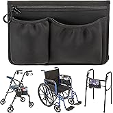 Wheelchair Side Bag and Walker Bag with Insulating Cup and Bottle Pocket | Stretch Neoprene Bag for Wheelchair, Walker or Rollator - Wheelchair Armrest Bag or Walker Pouch with 3 Pocket Storage