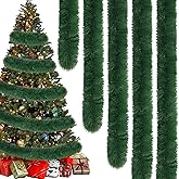 50Ft Christmas Green Garland Decorations Artificial Greenery Tinsel Garland Non-lit Soft Twist Garlands Xmas Decor for Tree Stairs Railing Front Door Mantle Fireplace Indoor Outdoor Holiday Home