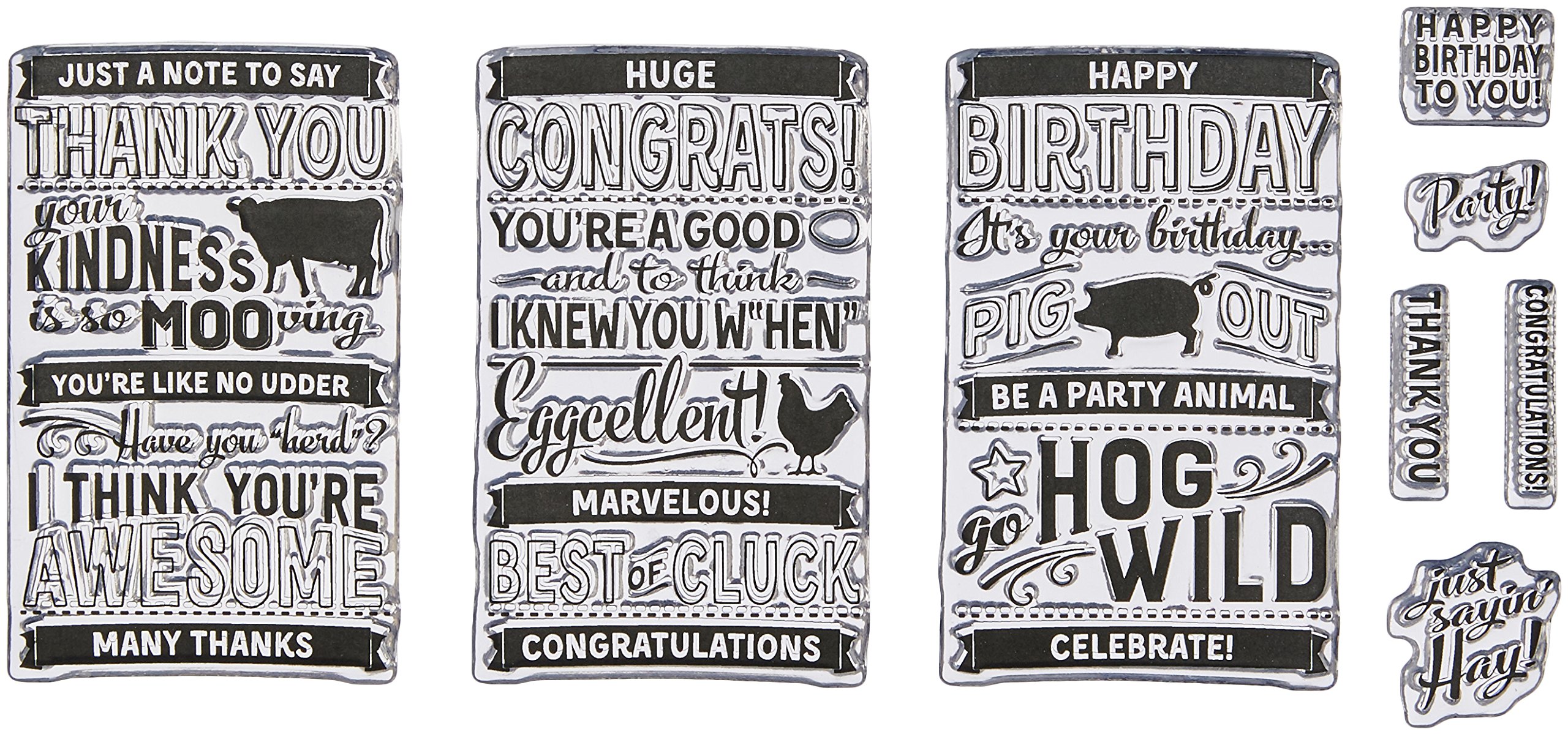 Elizabeth Craft Designs Elizabeth Crafts Cling Stamps 2.25 x 1.25-inch-Farm Greetings, Grey, Various