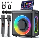 VERKB Karaoke Machine, 2 Wireless Rechargeable Microphones, 200W Speaker | Bluetooth 5.3, 20H playtime, LED lights, Portable, tablet holder and TWS for family karaoke, home parties and outdoor events