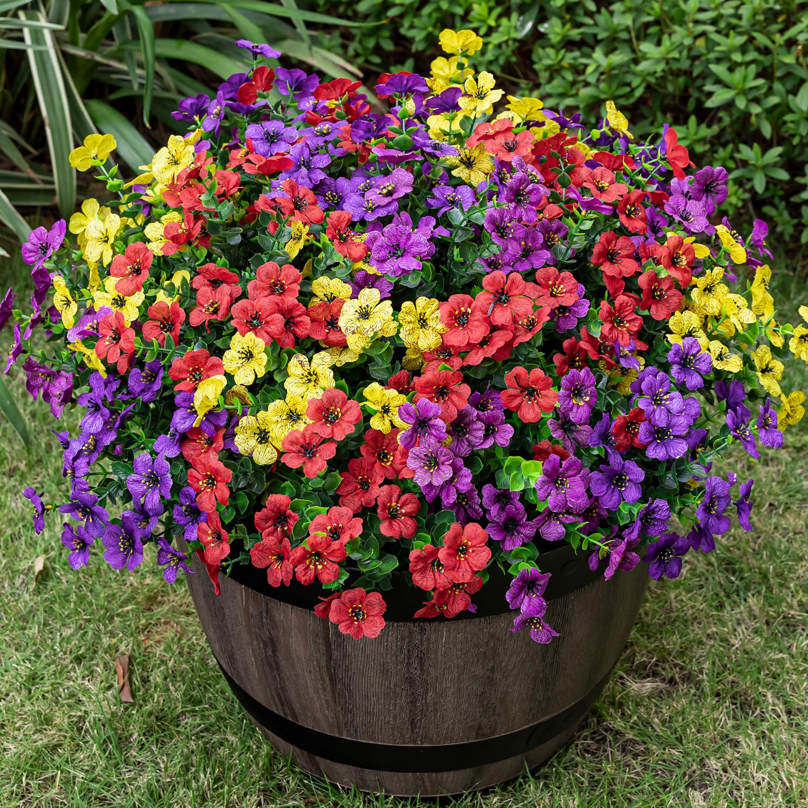 Lnoicy 20 Bundles Artificial Flowers for Outdoor Fake Plants for Spring Decoration,Faux Eucalyptus Flowers for Planter UV Resistant Lifelike for Home Porch Garden(4 Color)