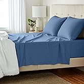 Amazon Basics 4 Piece Breathable Cotton Jersey Knit Bed Sheet Set with Deep Pockets, Stretchy Sheets, Queen, Chambray