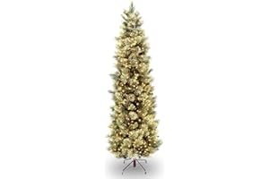 National Tree Company Pre-lit Artificial Christmas Tree | Includes Pre-strung White Lights and Stand | Carolina Pine Slim - 7.5 ft, Green