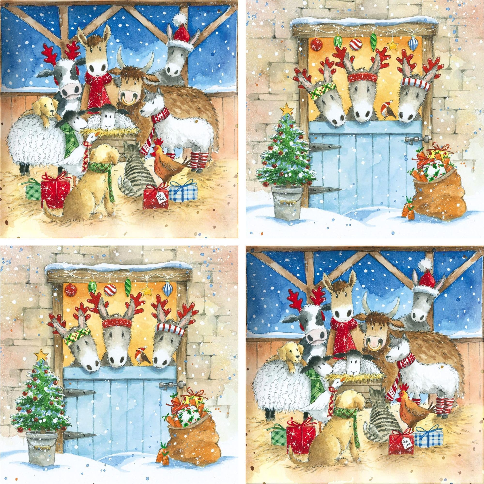 Charity Christmas Cards Box of 20 - BHF, Marie Curie, Parkinson's UK, Oxfam, The Stroke Association, NSPCC - Farmyard Friends Artistic Design - 10 Each of 2 Designs - Eco-Friendly