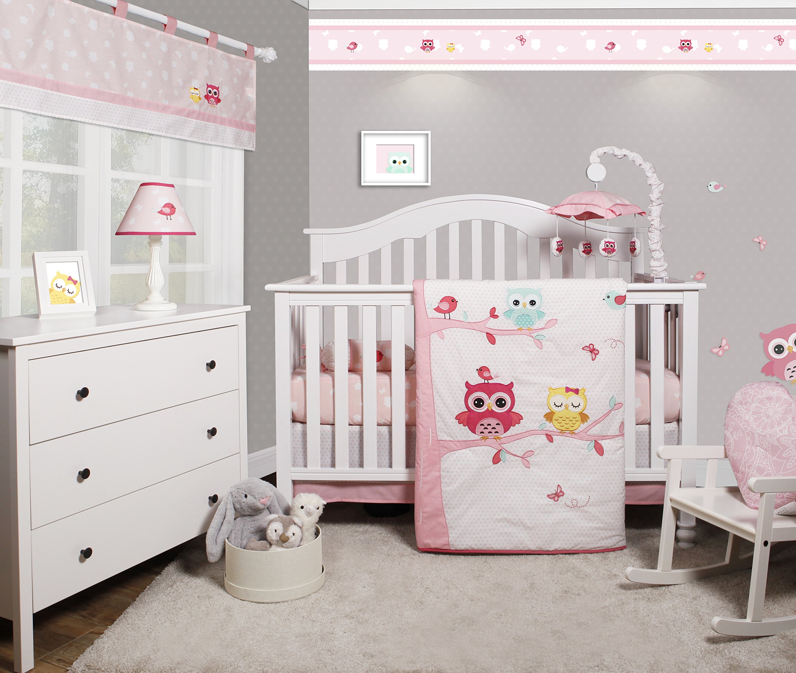 geenny optimababy pink grey elephant 6 piece baby girl nursery crib bedding set