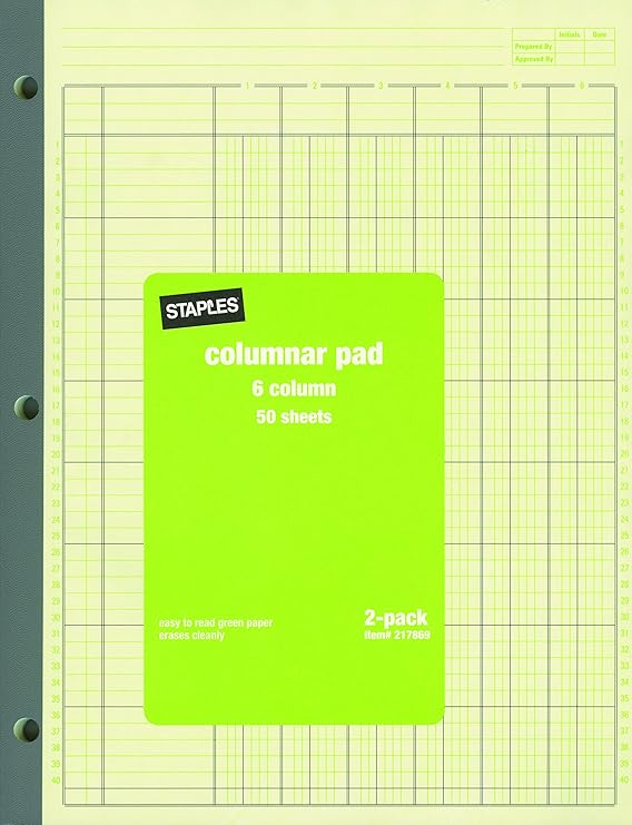 Staples? Columnar Pads, 6 Columns, 81/2" x 11", 2/Pack