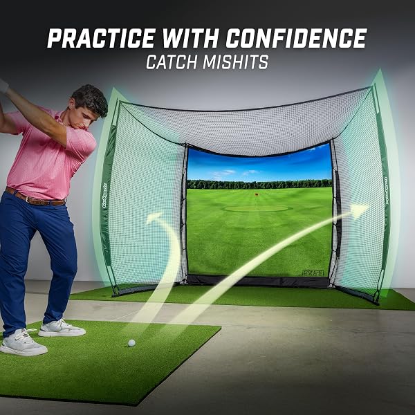 GOSPORTS RANGE CAGE 10 FT X 8 FT GOLF PRACTICE HITTING NET WITH IMPACT SCREEN