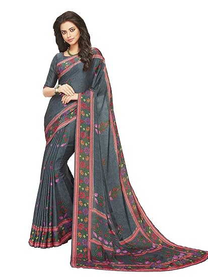 Womens Crepe Saree With Blouse Piece (sensation6408_Grey)