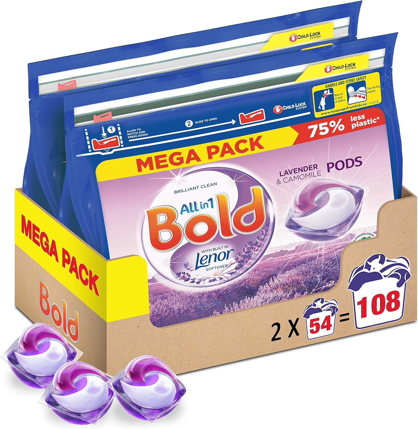 Bold AllinOne Pods Washing Liquid Laundry Detergent Tablets/Capsules, Lavender and Camomile