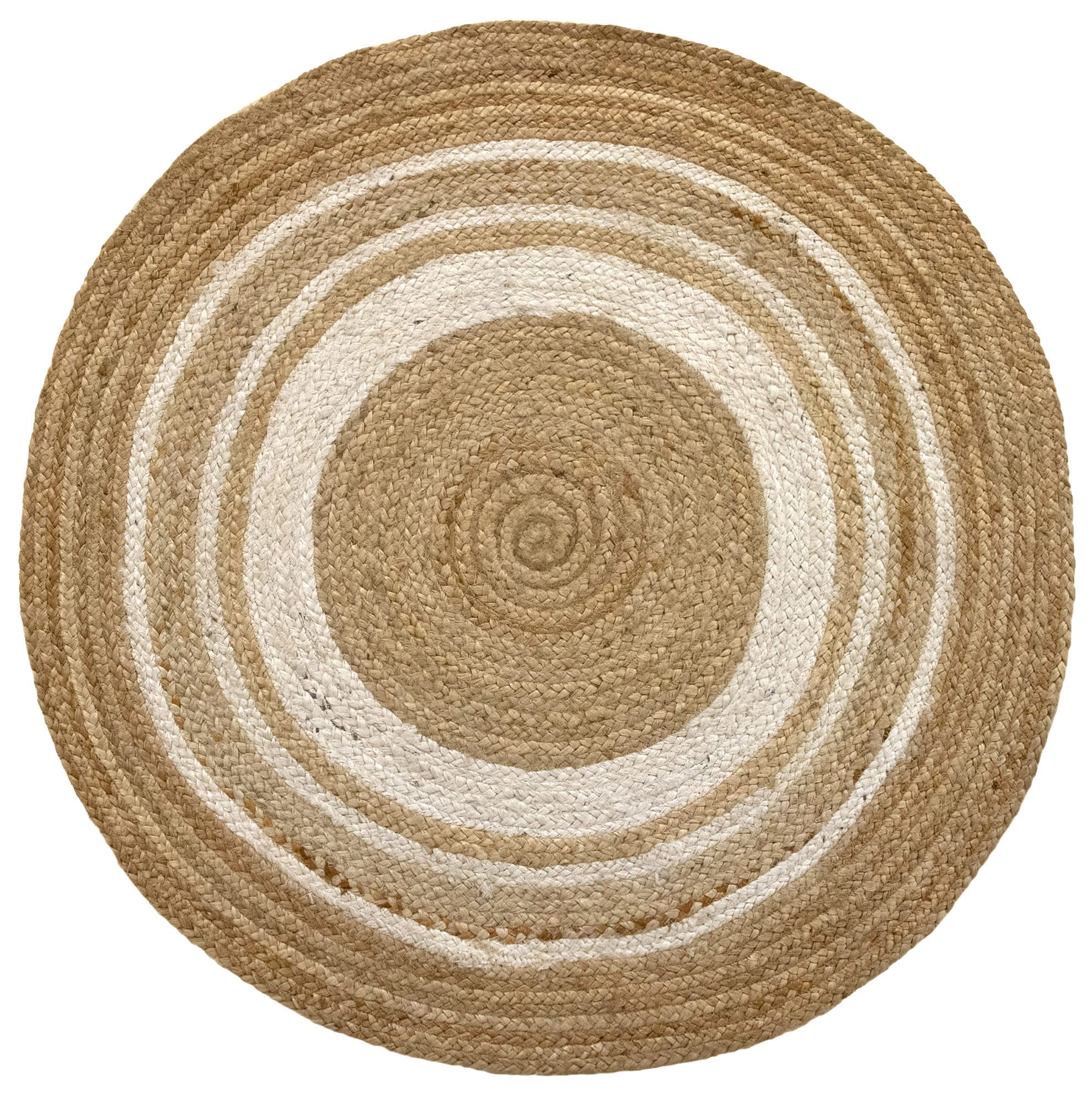 HAMID - Jute Round Alhambra Natural And White Colour, Area Rug 100% Jute Fibre Hand Wovem, Braided Rug for Home, Living Room, Floor Carpet..(100x100cm)