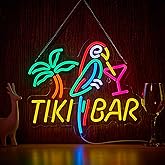 Hoyoelec Tiki Bar Neon Sign for Wall Décor Dimmable LED Parrot Palm Tree Cocktails Signs for Beer Bar Art Man Cave Light Decor