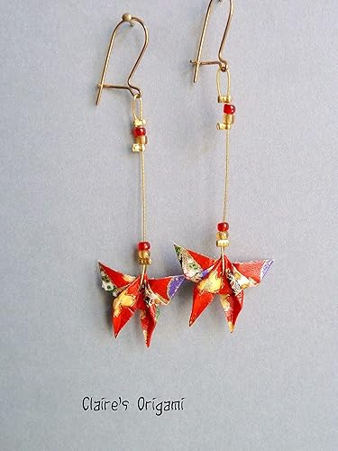 Rot Weiß Und Gold Schmetterlinge Origami Ohrringeim