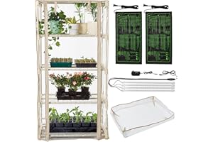 Carpathen Indoor Greenhouse with Grow Lights - 4 Tiers 27.2"L x 19.3"W x 54"H with 2 Dimmable 15W Full Spectrum LED Light Strips and Spectrum Control and Heat Mat - Mini Greenhouse with Zip PVC Cover