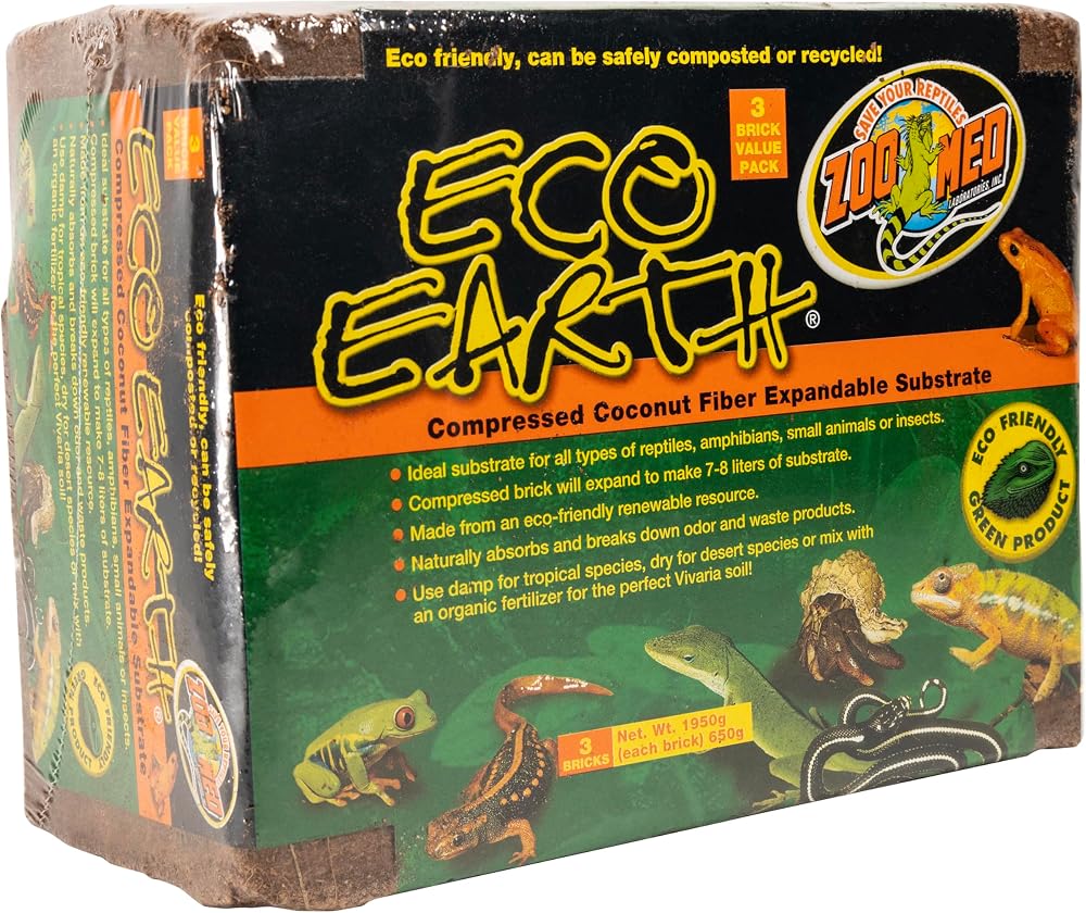 Zoo Med Eco Earth Natural Substrate Coconut Fiber Pack of 3
