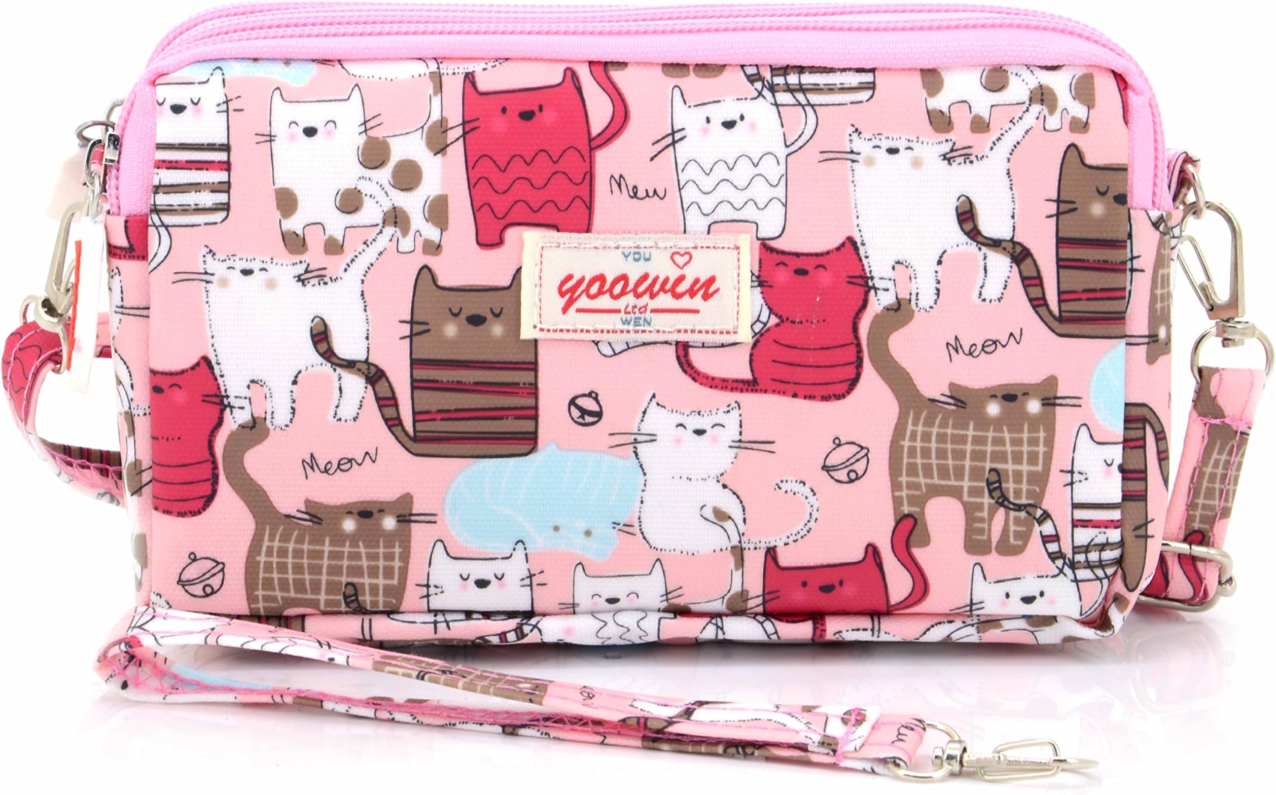 liangdongshop Women's 3 Layers Zipped Cell Phone Wrist Handbags Clutch Crossbody Purse Colorful