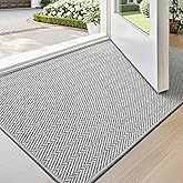 LUMI Ultra Thin Indoor Door Mat for Entrance 24"x36", Non Slip Entryway Mat, Low Profile Doormat, Unique Herringbone Design Carpet for Inside, Patio, Porch, Gray