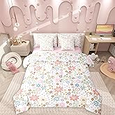 Erosebridal Pink Flowers 7 Pieces Bedding Set Twin Size,Kids Cute Floral Bed in a Bag,Cottagecore Bed Set Includes Comforter,Sheet Set,Pillowcases & Pillow Covers,Rustic Wildflower Bedroom Decor