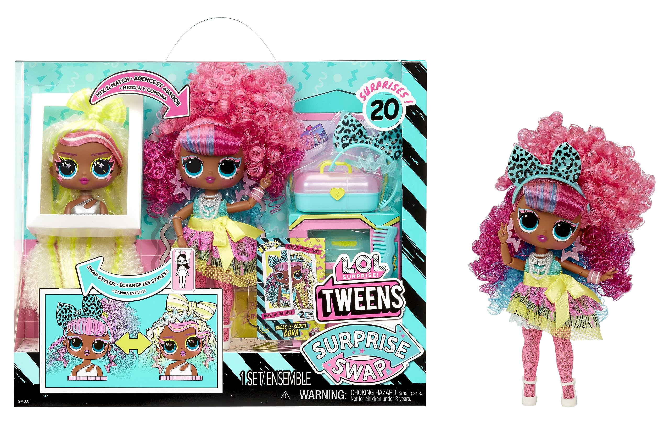 L.O.L. Surprise Tweens Surprise Swap Series - Curls-2-Crimps Cora - Fashion Doll with 20+ Surprises Including Styling Head and Fabulous Fashions and Accessories – Great for Kids Ages 4+