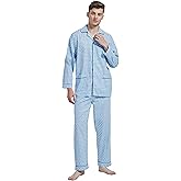 Amaxer Men's 100% Cotton Pajama Set Long Sleeves Pjs Elastic High Waist Sleepwear
