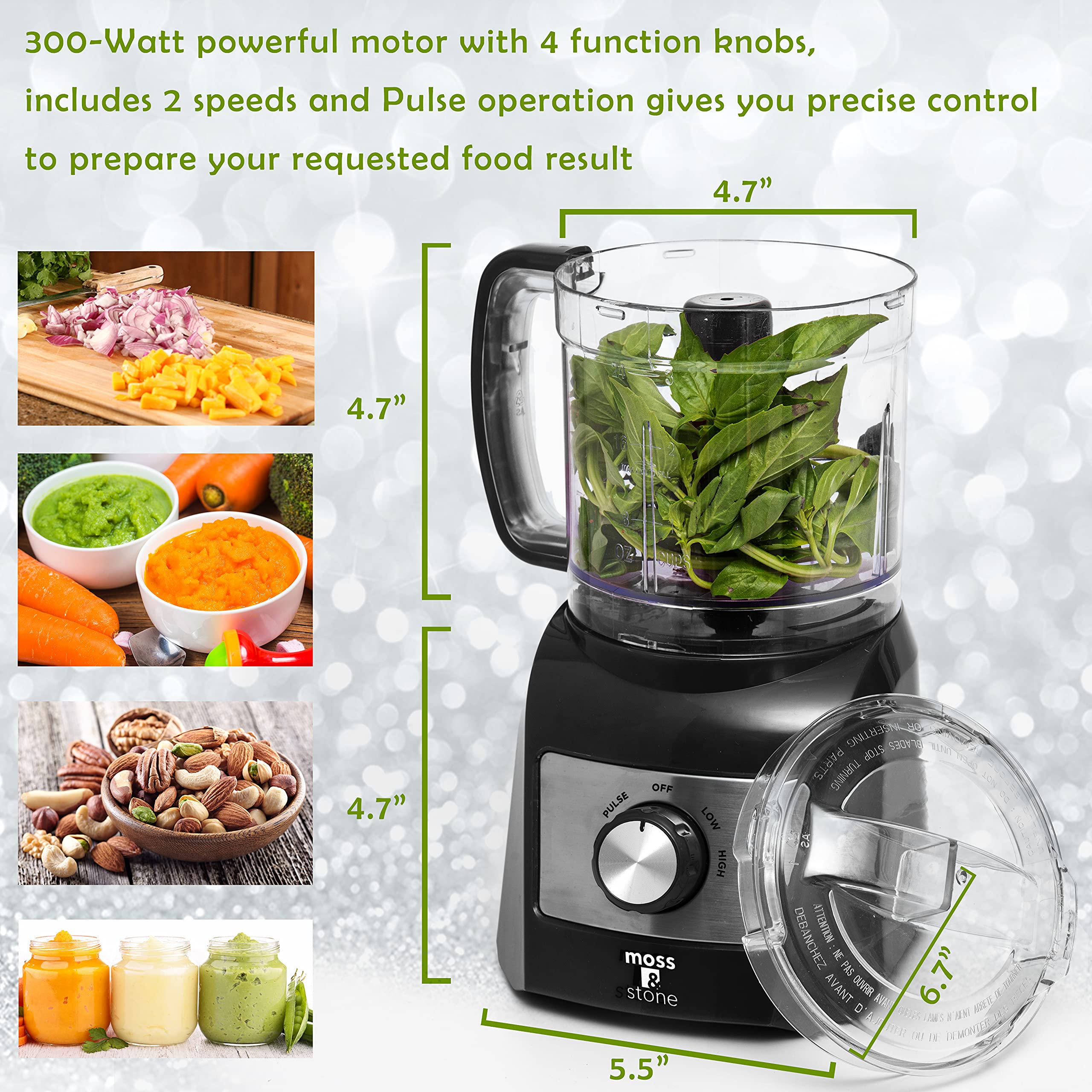 Moss & Stone 3 Cup Mini Food Processor, Strong Vegetable Chopper for Dicing, Chopping, Mincing