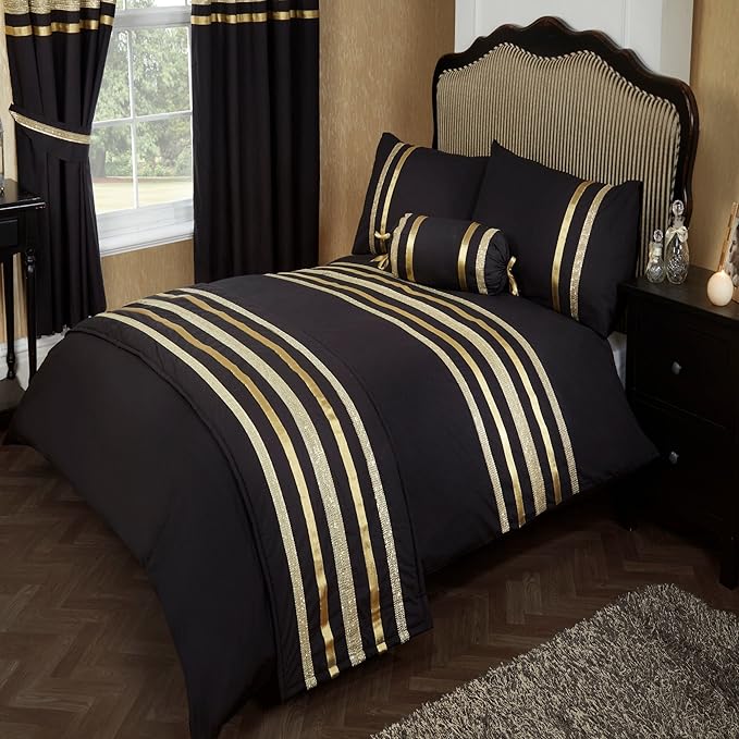 Emperor Size Bed Glitz Black With Gold Trim, Duvet / Quilt Cover