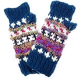 Ayuni Gifts of the World Hand Knit Fingerless Wool and Silk Texting Mittens Fleece Lined Made in Nepal