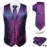 Barry.Wang Mens Suit Vest Paisley/Flower Silk Jacquard Waistcoat Ties Set Formal/Leisure 5PCS
