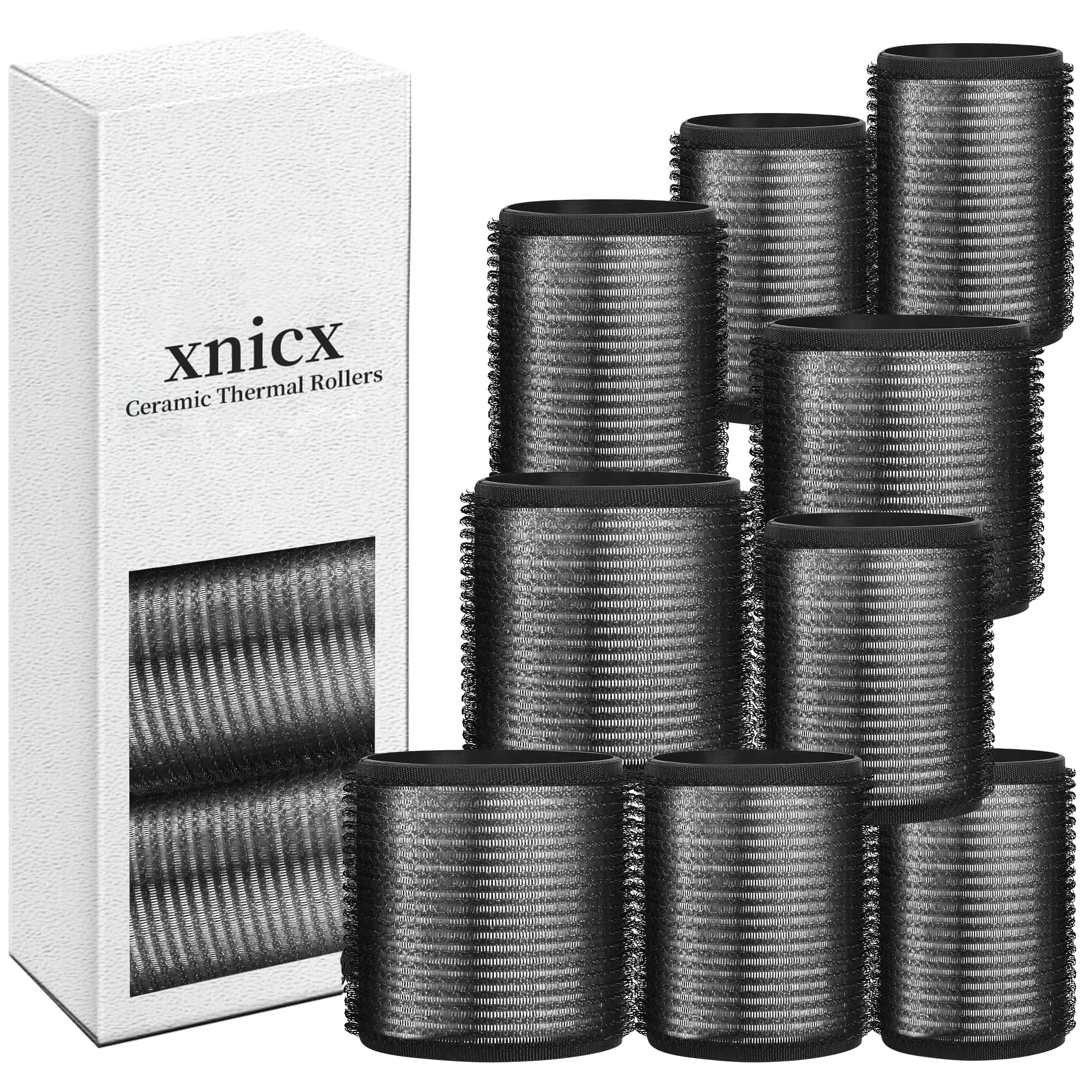 xnicx 9 pcs Self Grip Hair Rollers Set,Heatless Curlers Hair Rollers for Long Short Hair,No Heat Hair Curlers to Sleep In,Salon Hairdressing,3 Sizes Rollers in 1 set Black