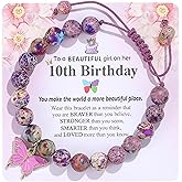 YUCSAWJK Birthday Bracelet for 6-18 Years Old, Purple Natural Stone Butterfly Charm Bracelet, Gift for Daughter Granddaughter Niece Niece Teenage Girl Holiday Bracelet Gift