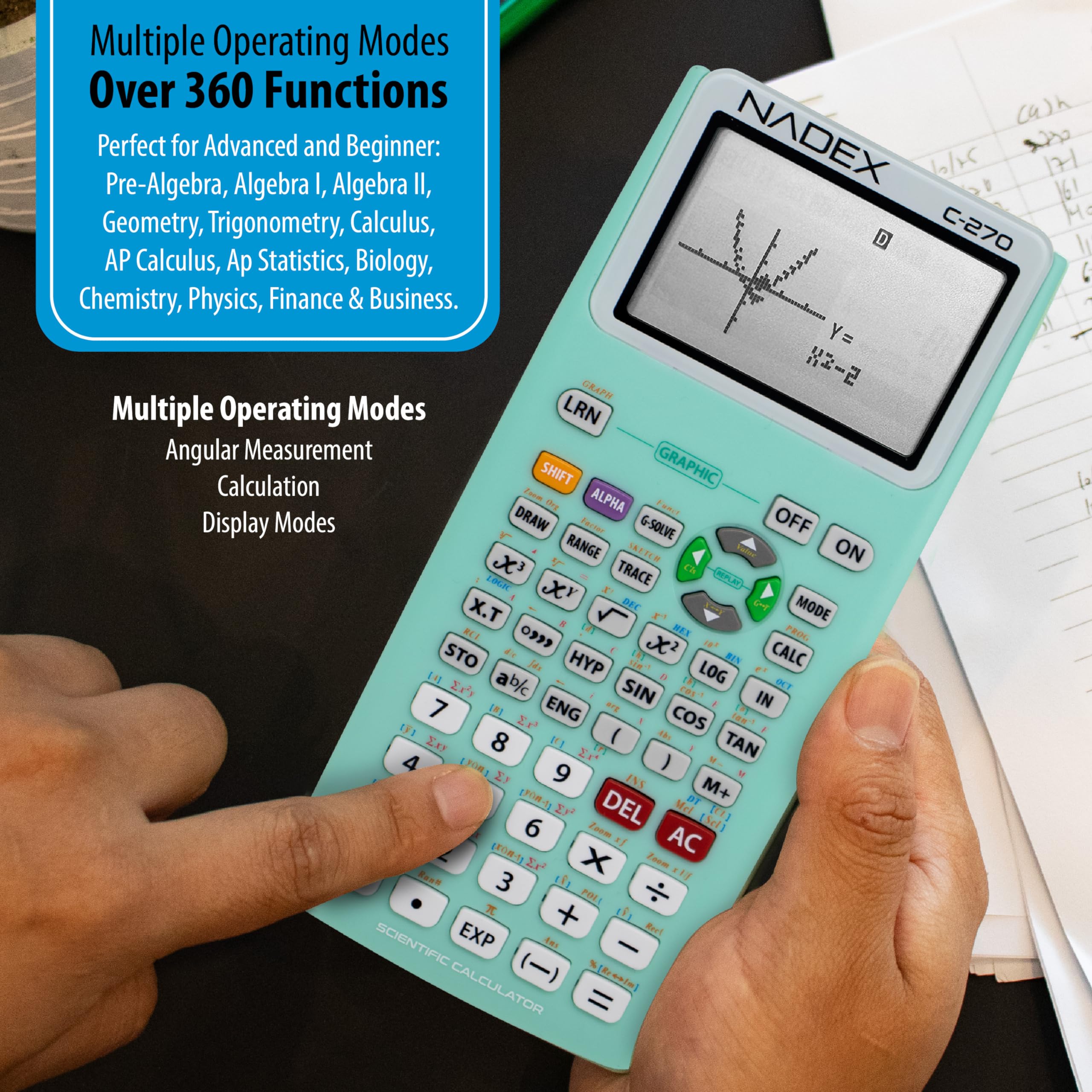 Scientific Calculator with Graph Functions for College and High School Students, Engineering, Advanced Mathematics, Calculus, Algebra, Geometery, Trigonometry, Statistics, Physics, Chemistry - Green