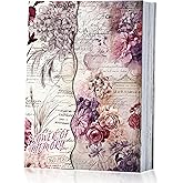 160 Sheets Vintage Flower Scrapbook Paper, Junk Journal Supplies, Purple Pink Flowers with Cursive Script No Repeating Perfect for Junk Journal DIY Cards Craft Albums Scrapbooking Supplies (Purple)