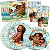 Moana Birthday Decorations for Party - Plates and Napkins, Cups 16-Pack | Officially Licensed Moana Party Decorations, Made in USA, Includes Dinner and Dessert Plates
