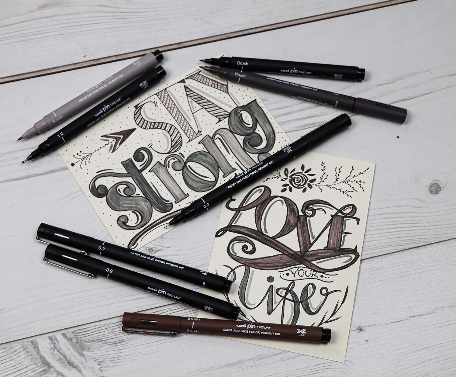 uni-ball 153544968 Pin Felt Tip Pens (Set of 5) - Sepia / Dark Grey / Black - 5 Assorted Tip Sizes - Image 5