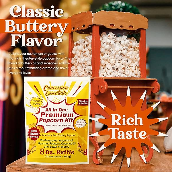 8OZ CONCESSION ESSENTIALS- POPCORN PORTION PACKS – KERNELS, OIL AND SALT -CASE OF 24CT