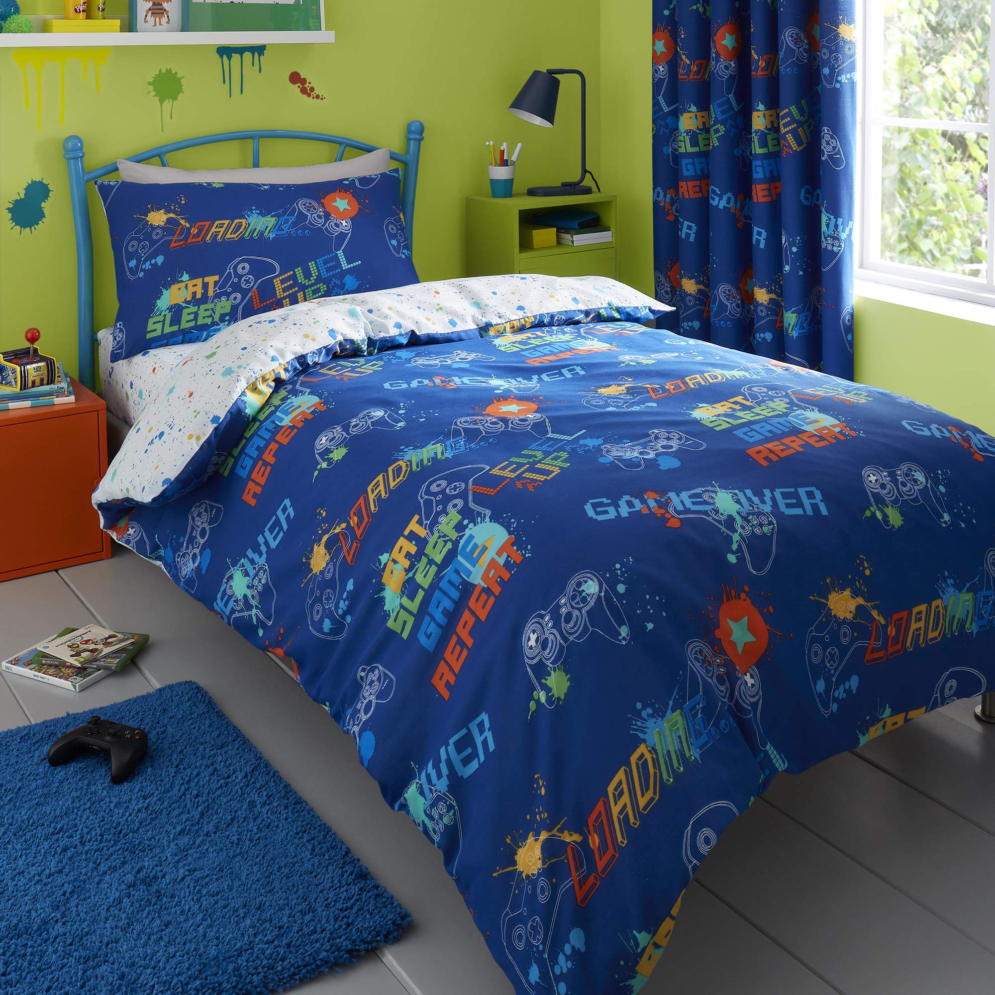 Bedlam - Game Glow - Childrens Glow in the Dark Duvet Cover Set - Single Bed Size in Multi