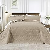 SUCHBED California King Bedspread Set Oversized King Bedspreads 128x120 inches Cal King Quilt Bedding Set Extra Wide King Quilt Paisley Quilt Khaki Coverlet Sets with Shams