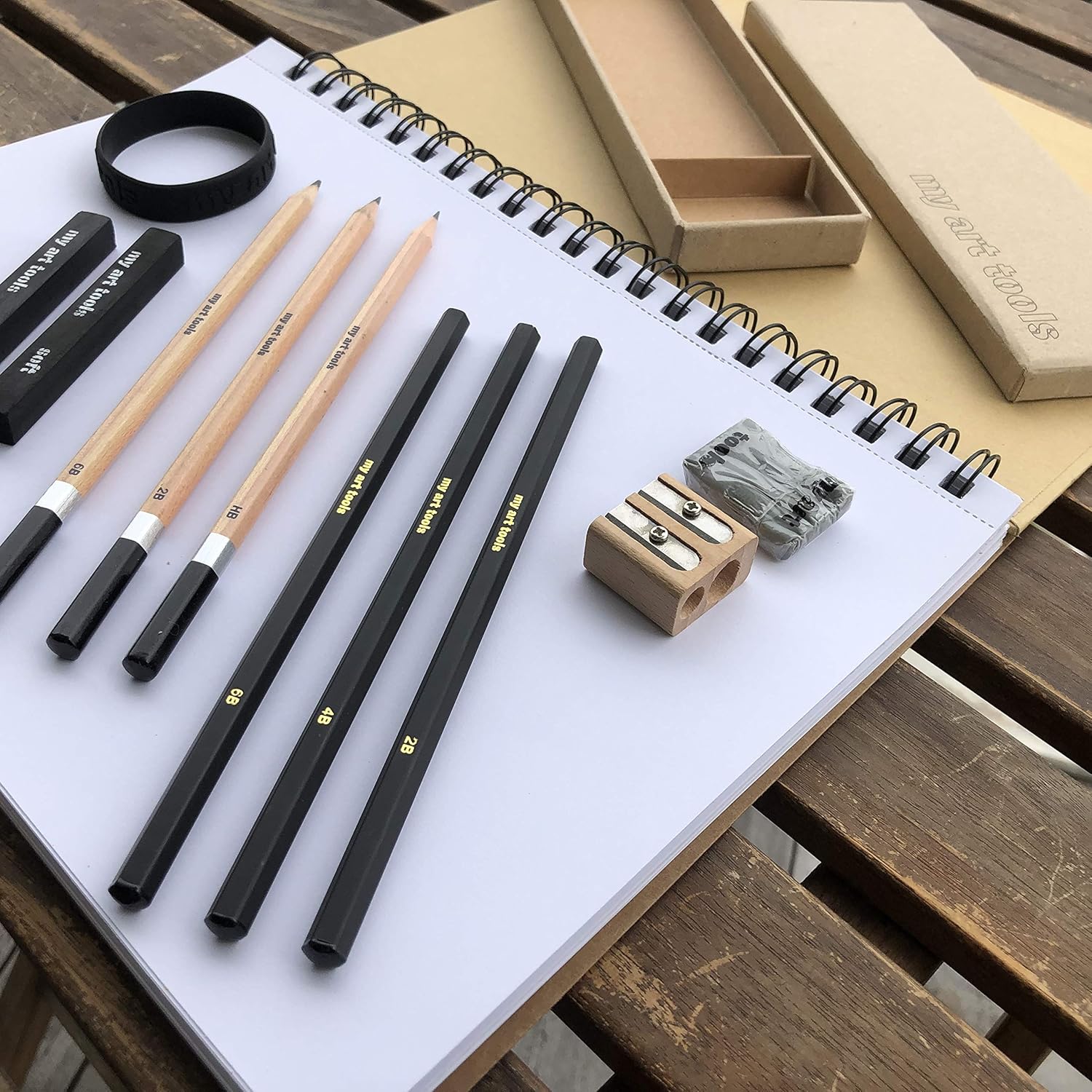 MY ART TOOLS Pencils Sets for drawing and sketching, 10 Pieces EACH kit-Perfect for any aspiring artist-Include Graphite and Charcoal pencils, Compressed Sticks and Sharpener, in 2 non plastic boxes : Office Products