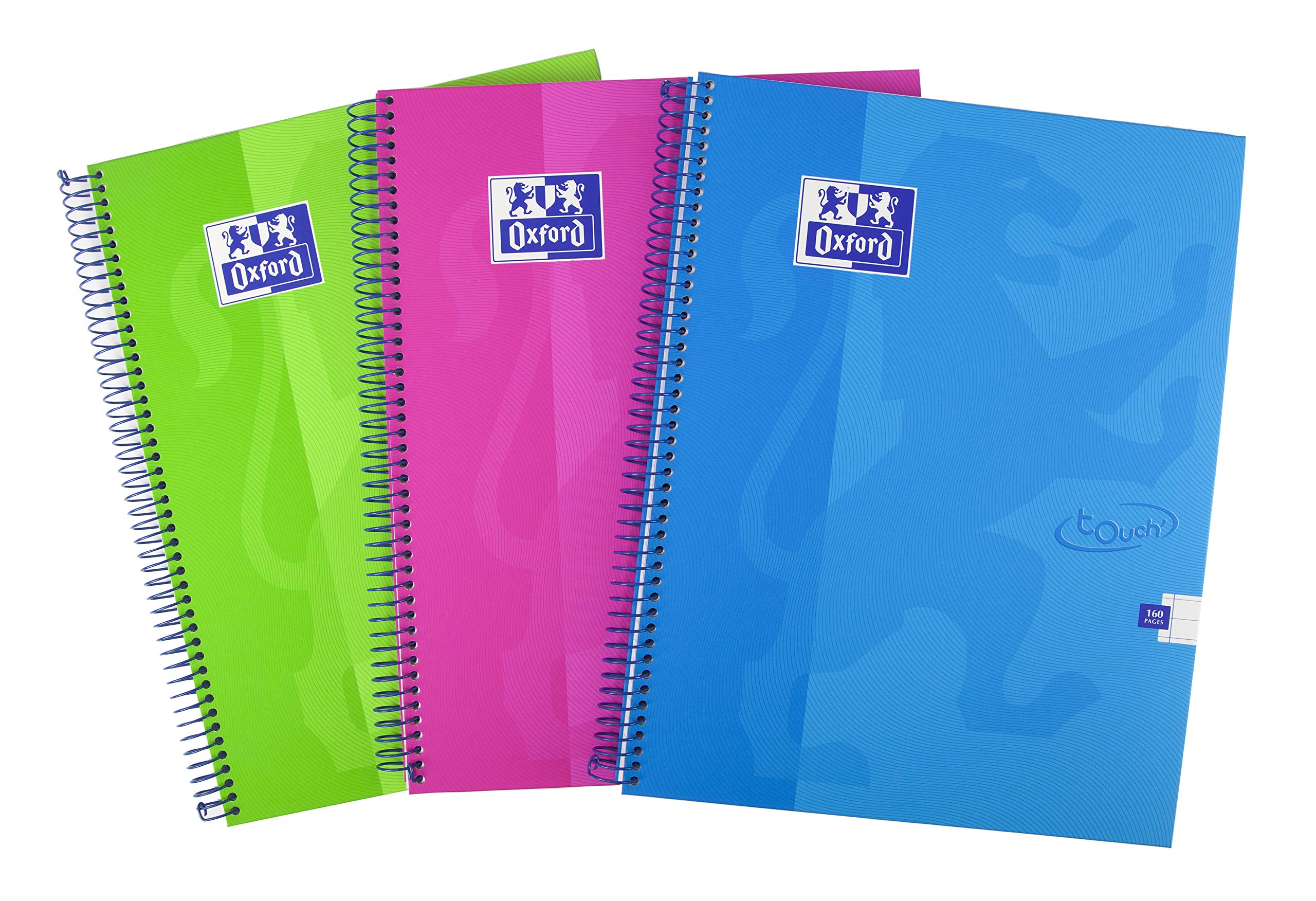 Oxford Touch A4 160 Page Wirebound Hardback Notebook Assorted Colours, Pack of 3