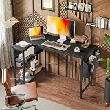 BEXEVUE L Shaped Gaming Desk 100x70 cm with Reversible Storage Shelves Black view 2