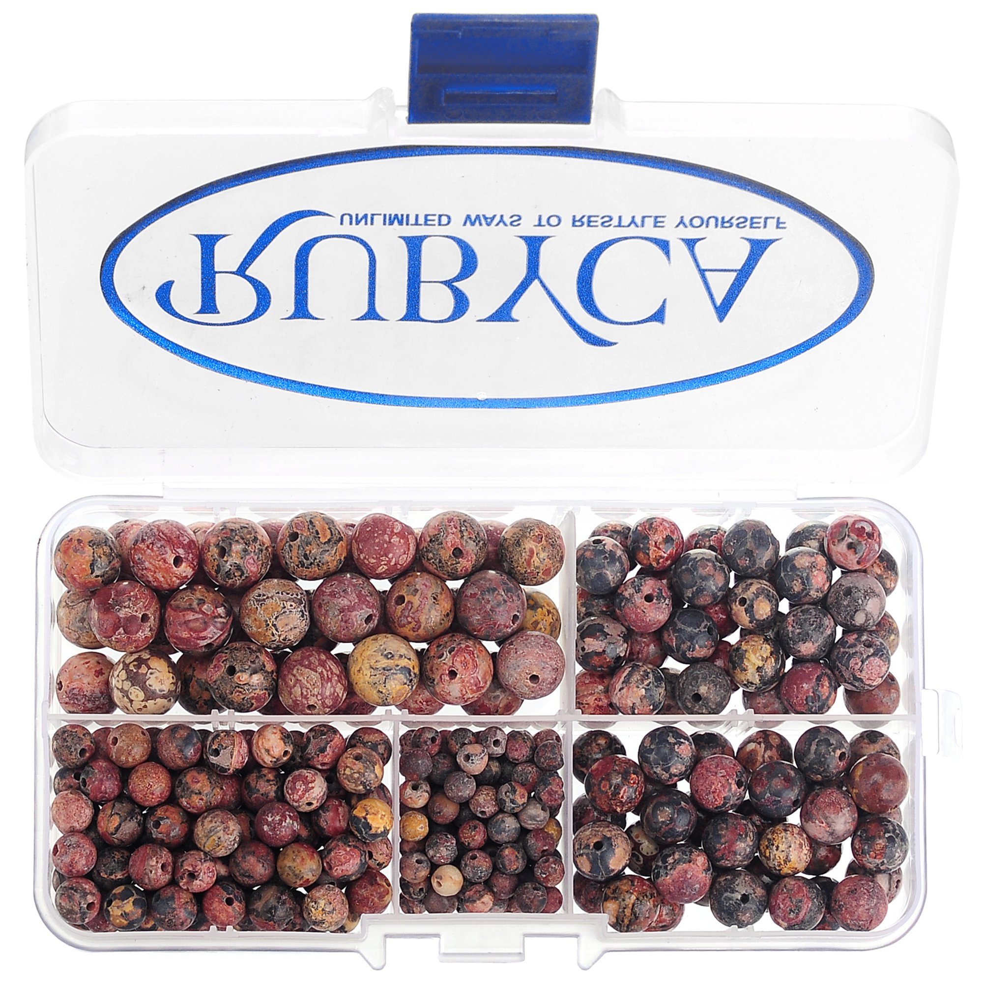 RUBYCA Natural Red Leopard Jasper Gemstone Round Loose Bead Organizer Box Jewelry Making Mixed Sizes