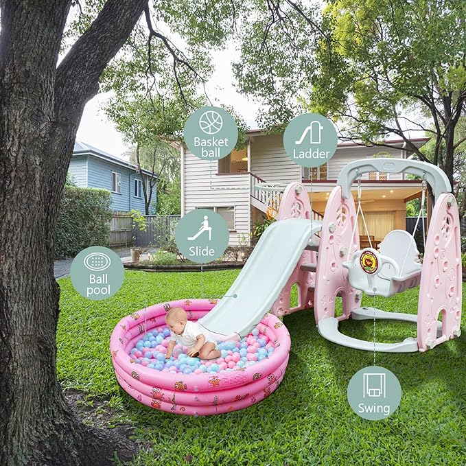 pink swing and slide set