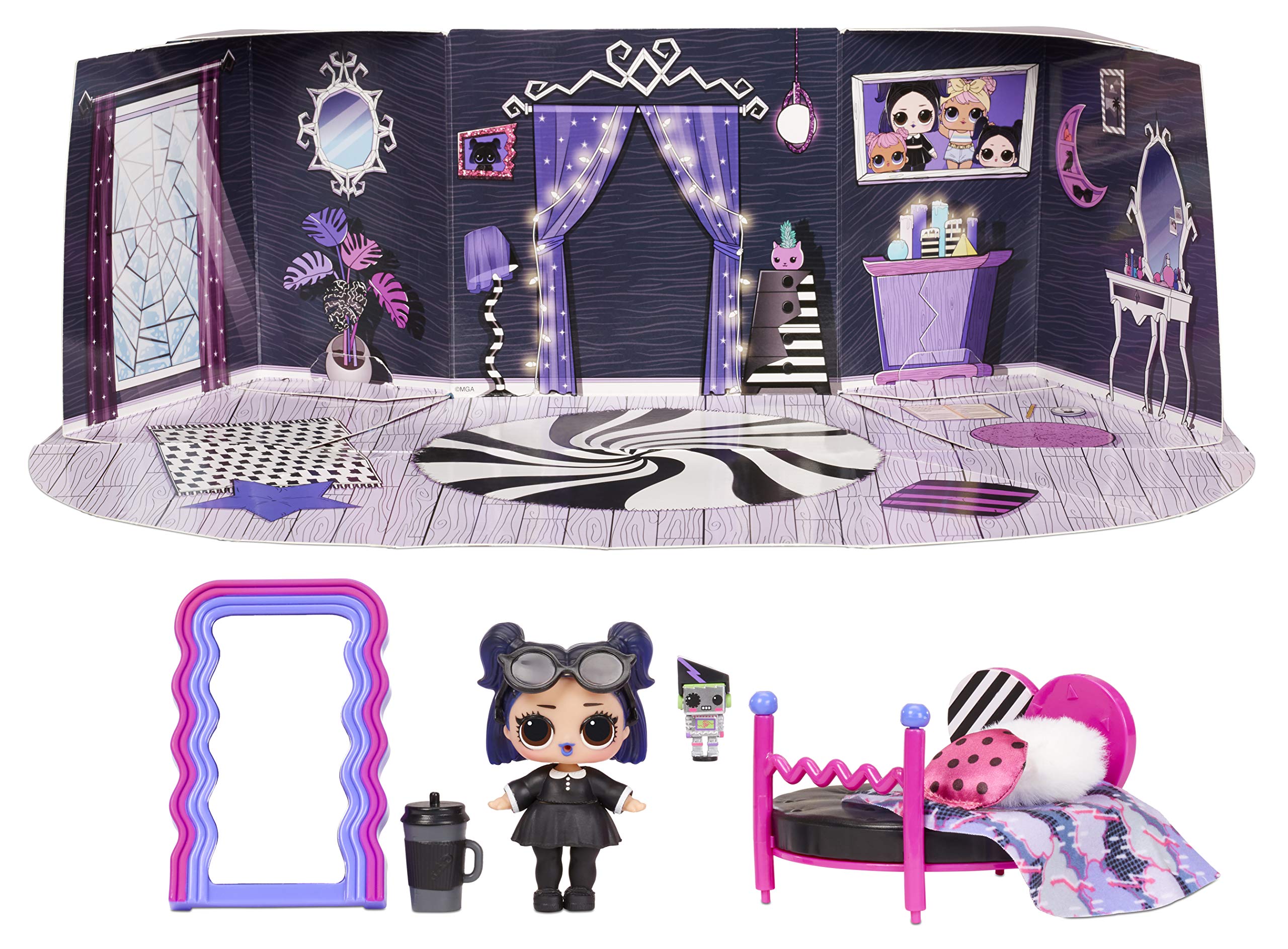 L.O.L. Surprise! LOL Surprise Furniture Cozy Zone with Dusk Doll and 10+ Surprises, Doll Bedroom Furniture Set, Accessories