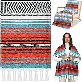 Oudain Mexican Throws Blankets 45 x 70 Inch, Cotton Outdoor Cozy Baja Falsa Blanket Woven Serape Restorative Yoga Fiesta Christmas Essential Supplies for Beach Couch Picnic(Stylish Color)