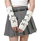 Lauthen.S Y2K Arm Warmers Cute Long Sleeve Fingerless Gloves Knitted Harajuke Style Arm Sleeves Kawaii with Bownot