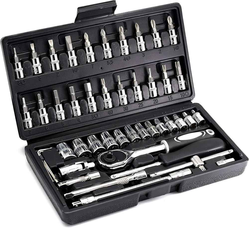 LUOWAN 46 Piece 1/4 Inch Drive Socket Set Ratchet Wrench Kit 4-14mm CV Sockets