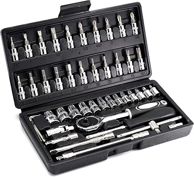 LUOWAN 46 Piece 1/4 Inch Drive Socket Set Ratchet Wrench Kit 4-14mm CV Sockets