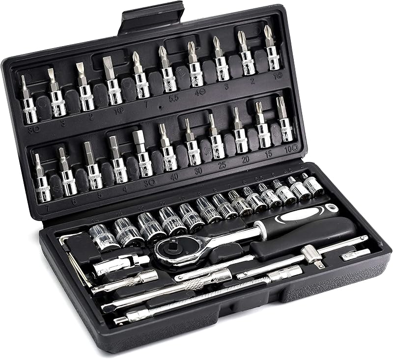 LUOWAN 46 Piece 1/4 Inch Drive Socket Set Ratchet Wrench Kit 4-14mm CV Sockets