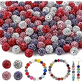 HHCFAST 120Pcs Mixed Color 10mm Rhinestone Beads for Jewelry Making, Purple Pink White Round Sparkly Clay Crystal Disco Ball Beads for Necklace Bracelet and DIY Crafts