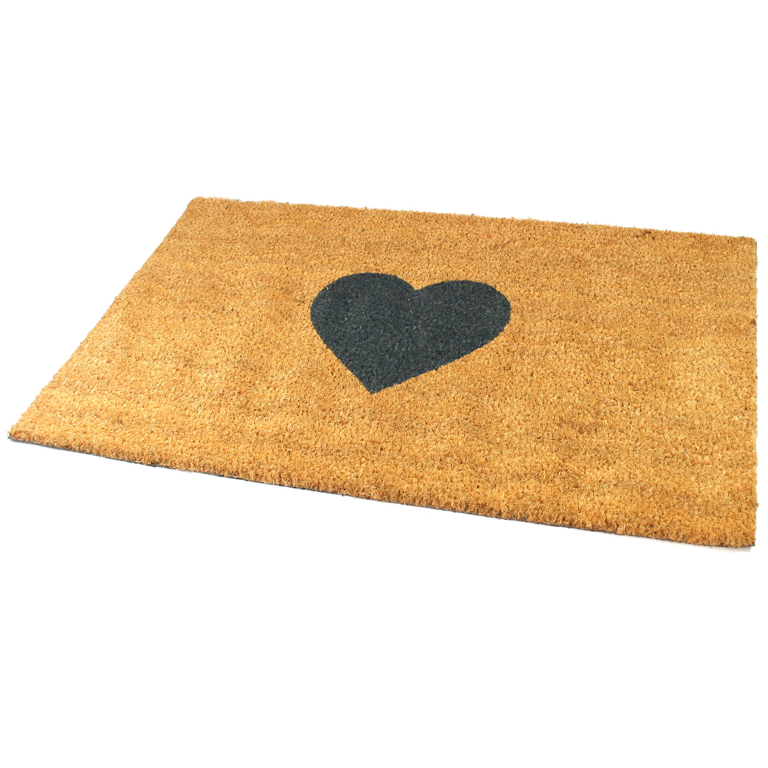 Black Ginger Large, Thick, Decorative, Patterned Coir Door Mats with Nature Designs (Heart)