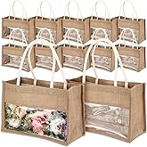 Reginary 16 Pcs Jute Tote Gift Bags Natural Burlap Grocery Shopping Bag Beach Tote with Handle for Bridesmaid Wedding Travel